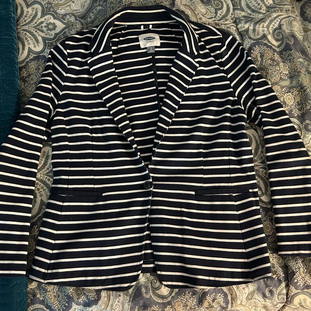 Old Navy Women's Navy and White Striped Blazer